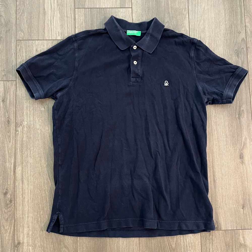United Colors of Benetton Mens Navy Blue Cotton Pique Polo Shirt Large